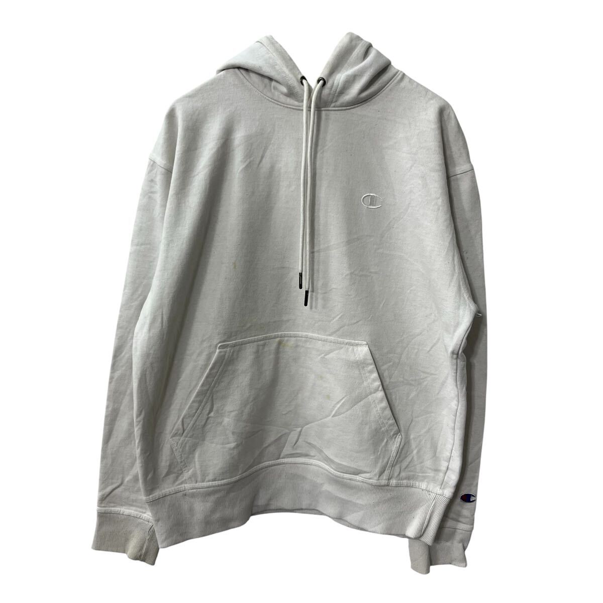 Hawaiian - 【中古】【古着】 Champion ロゴスウェット パーカー M ホワイト チャンピオン フーディー プルオーバー ワンポイントロゴ 古着卸 アメリカ仕入 a709-5369