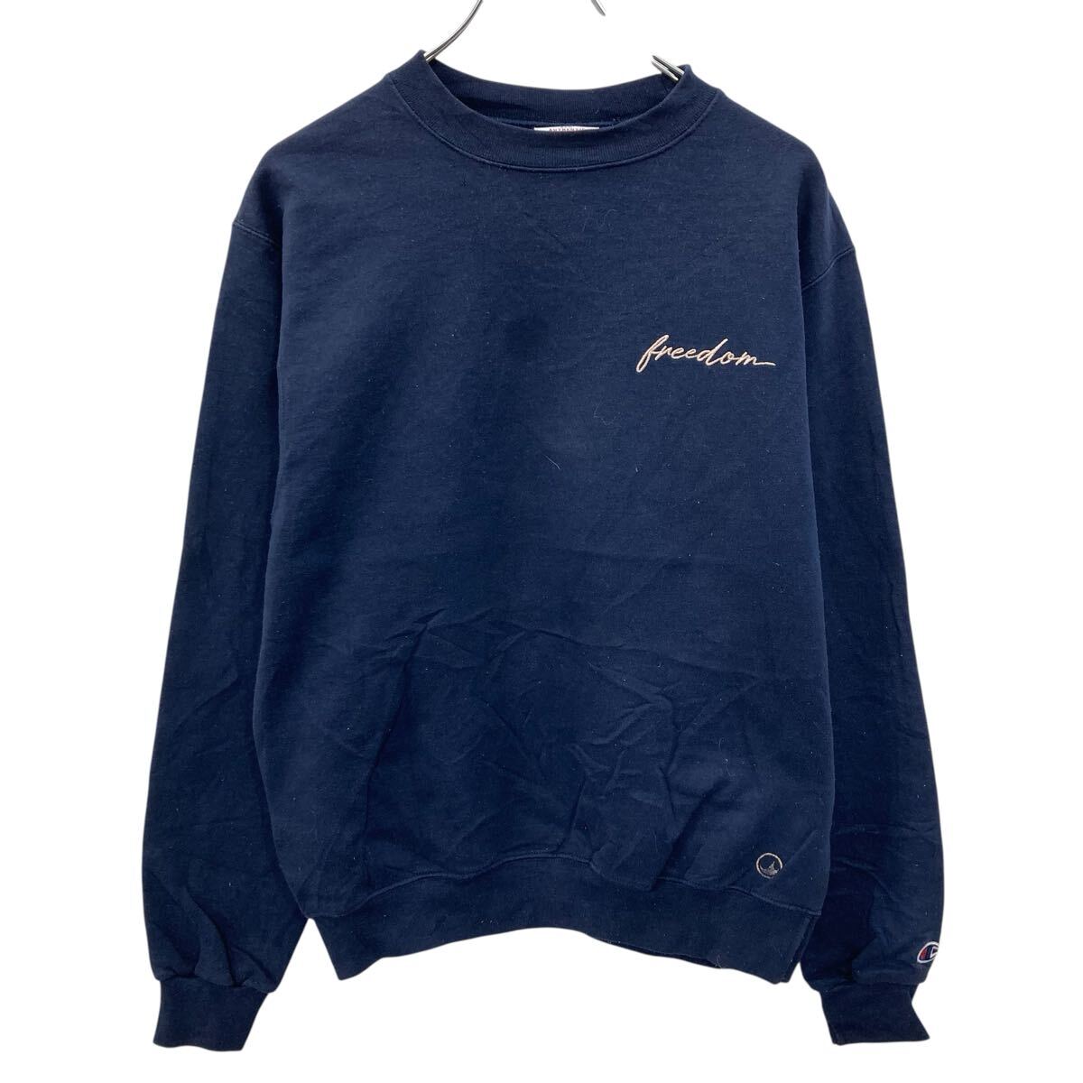 【中古】【古着】 Champion 無地 スウェット トレーナー S ネイビー チャンピオン 裏起毛 ワンポイント刺繍ロゴ 袖ワッペン 古着卸 アメリカ仕入 a709-5601