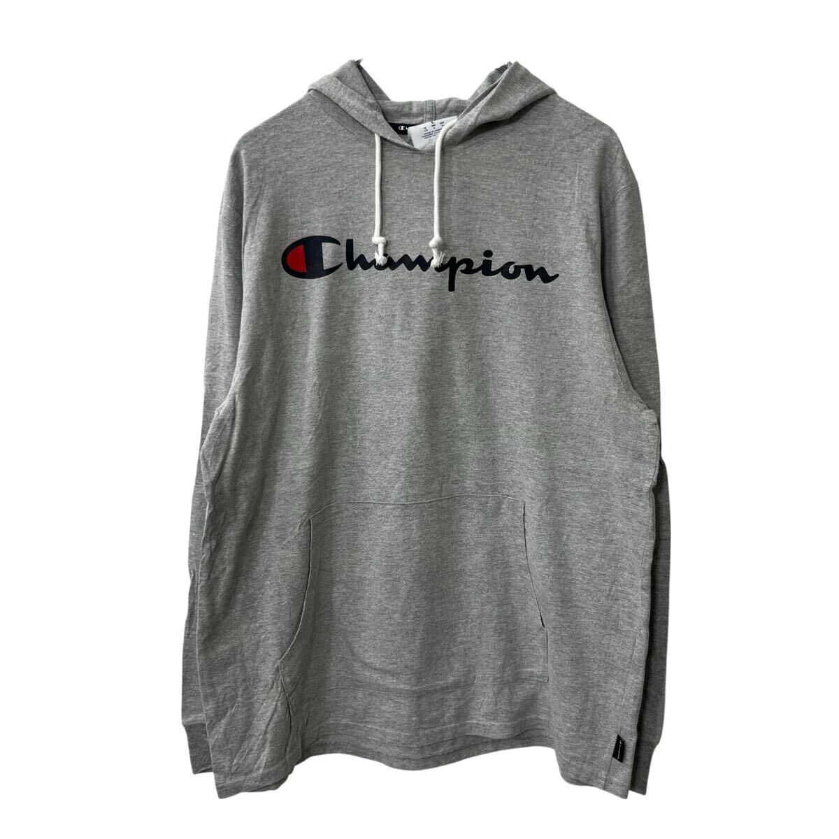 【中古】【古着】 Champion 長袖 ロゴTシャツ L グレー チャンピオン フーディー プルオーバー プリント カットソー 古着卸 アメリカ仕入 a709-5828