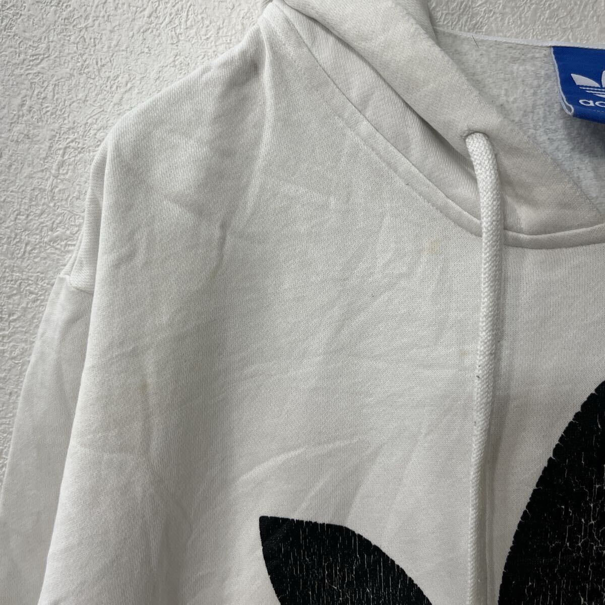 【中古】【古着】 adidas ロゴスウェット パーカー L〜 ホワイト アディダス フーディー プルオーバー ポイント トップス 古着卸 アメリカ仕入 a709-5852