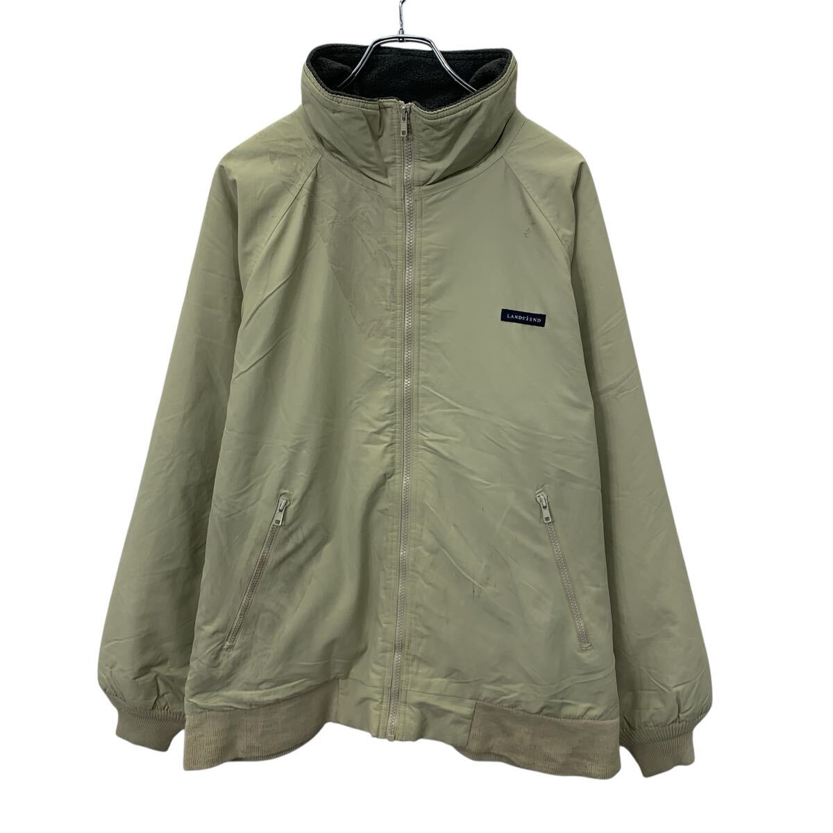 【中古】【古着】 LANDS'END ジャケット L オフホワイト系 ランズエンド ジップアップ 裏地フリース 切替 ワンポイント 古着卸 アメリカ仕入 a709-5863