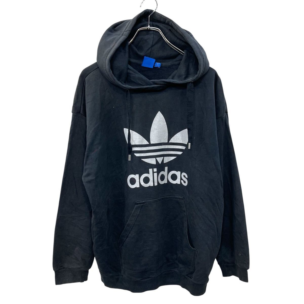【中古】【古着】 adidas ロゴプリント スウェット パーカー M ブラック アディダス ビッグサイズロゴ 古着卸 アメリカ仕入 a709-5877