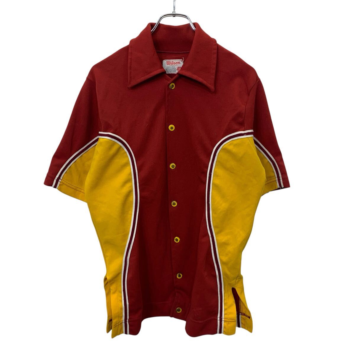 【中古】【古着】 WILSOM 半袖 ゲームシャツ 40 レッド イエロー ウィルソン スナップボタン 60's 70's 背番号 刺繍 古着卸 アメリカ仕入 a709-5894