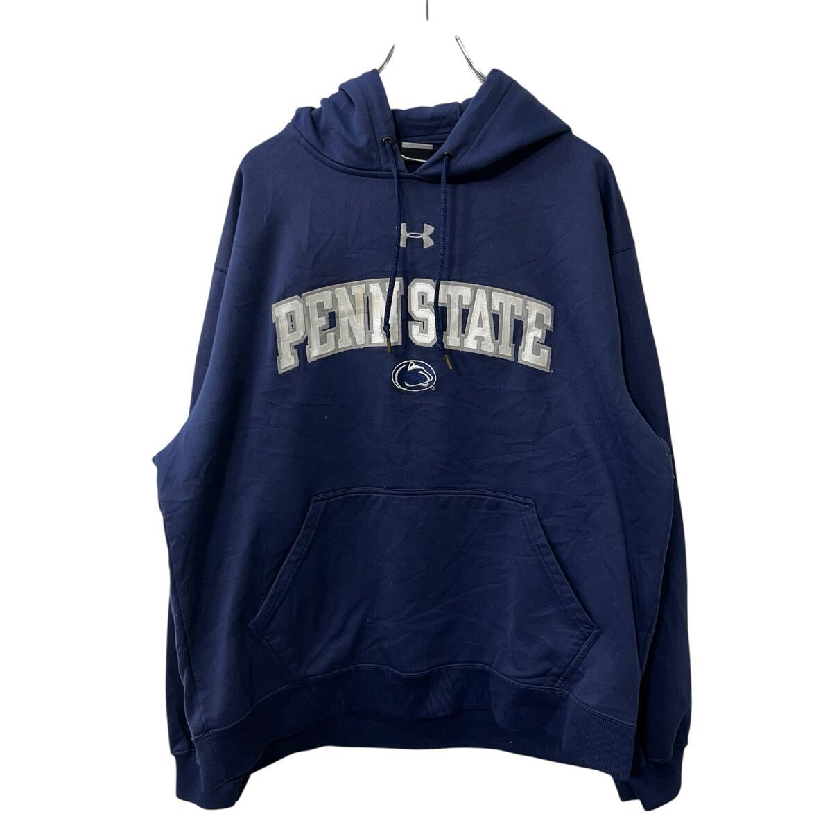 【中古】【古着】 UNDER ARMOUR ロゴスウェット パーカー L ネイビー アンダーアーマー フーディー プ..