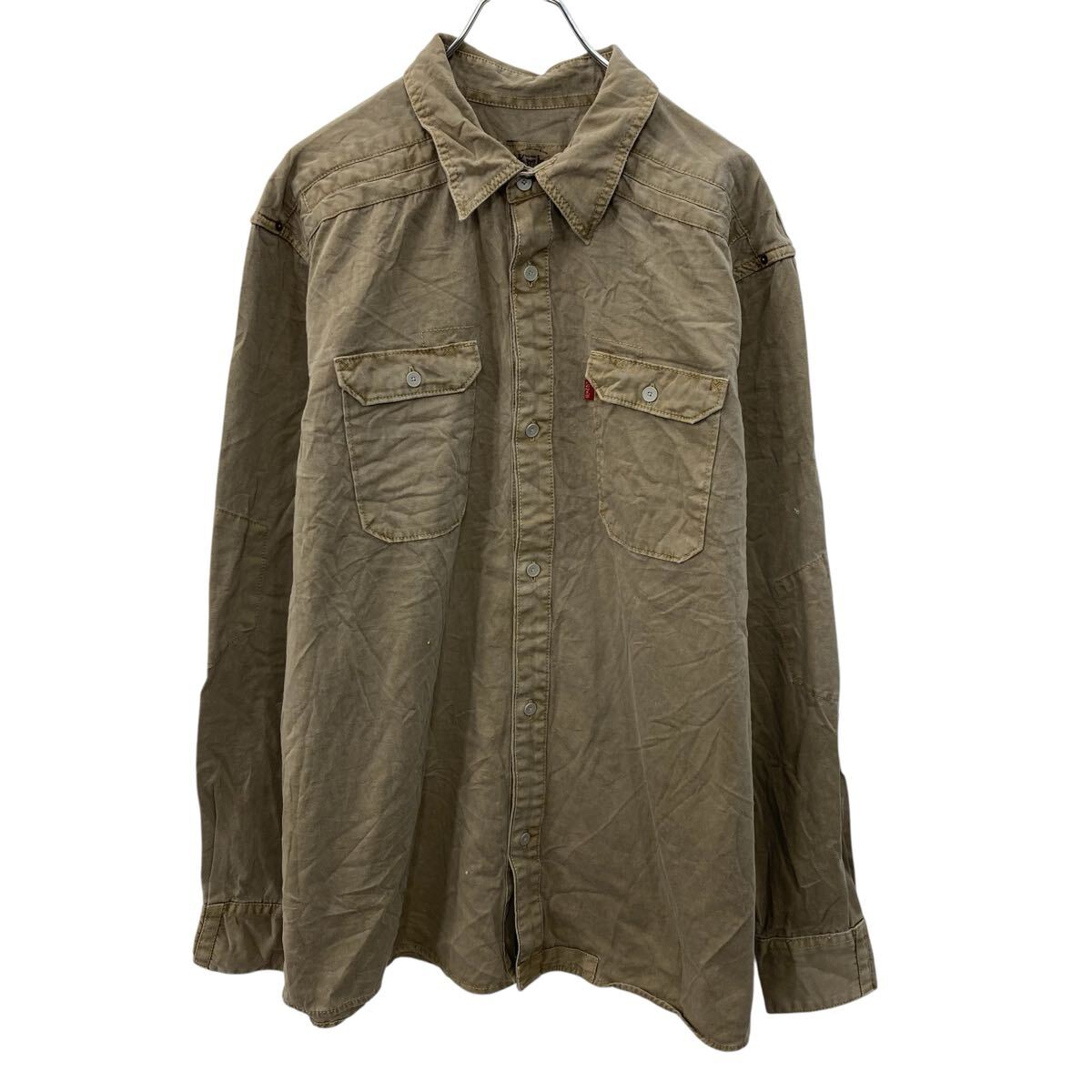 【中古】【古着】 Levi's 長袖 無地シャツ XL ベージュ系 リーバイス ボタン ビッグサイズ 胸ポケット エルボーパッチ ワーク 古着卸 アメリカ仕入 a709-6031