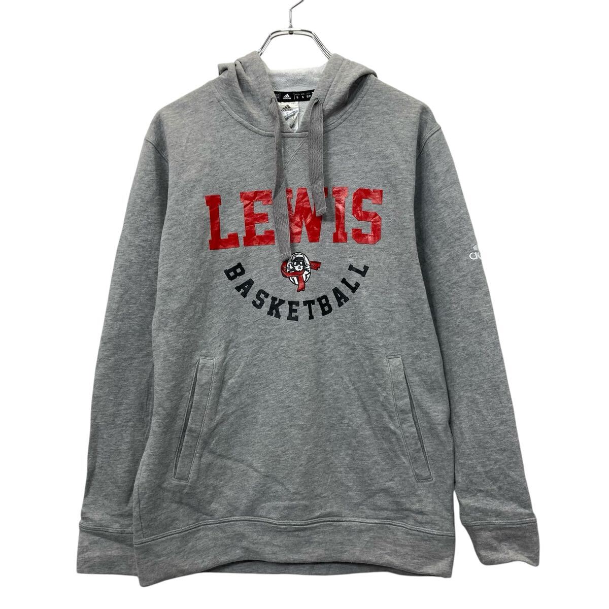 美国休闲服 - 【中古】【古着】 adidas プリントスウェット パーカー S グレー レッド アディダス プルオーバー ビッグプリント スポーティ 古着卸 アメリカ仕入 a709-6053
