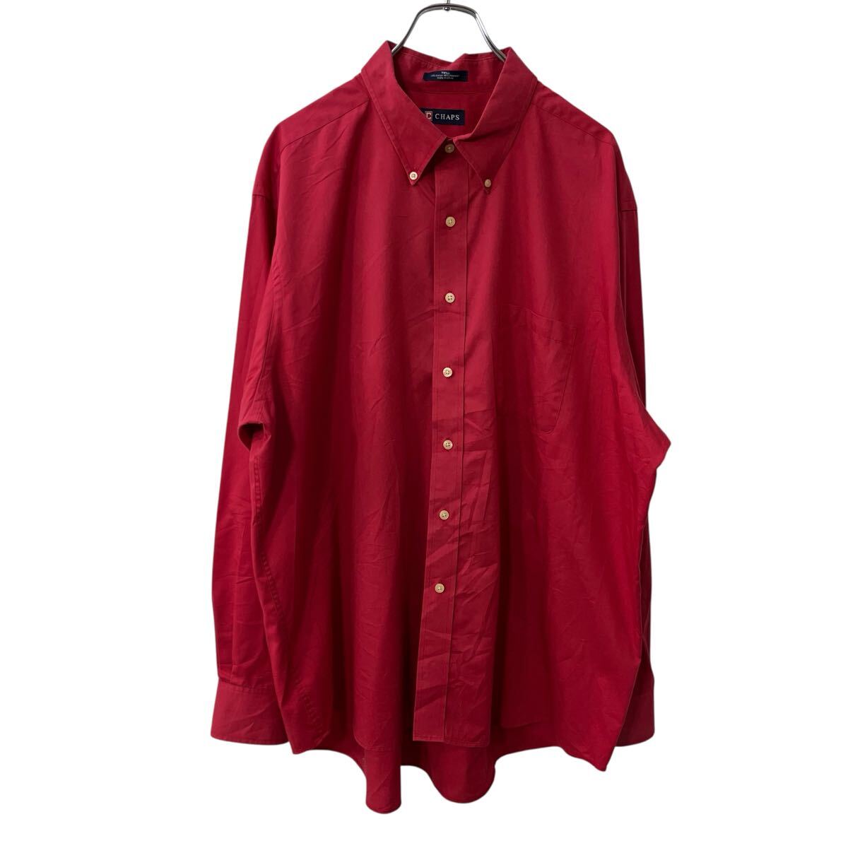 【中古】【古着】 CHAPS 長袖 無地シャツ 2XL レッド チャップス ボタンダウン ビッグサイズ シンプル 長袖シャツ トップス 古着卸 アメリカ仕入 a709-6076