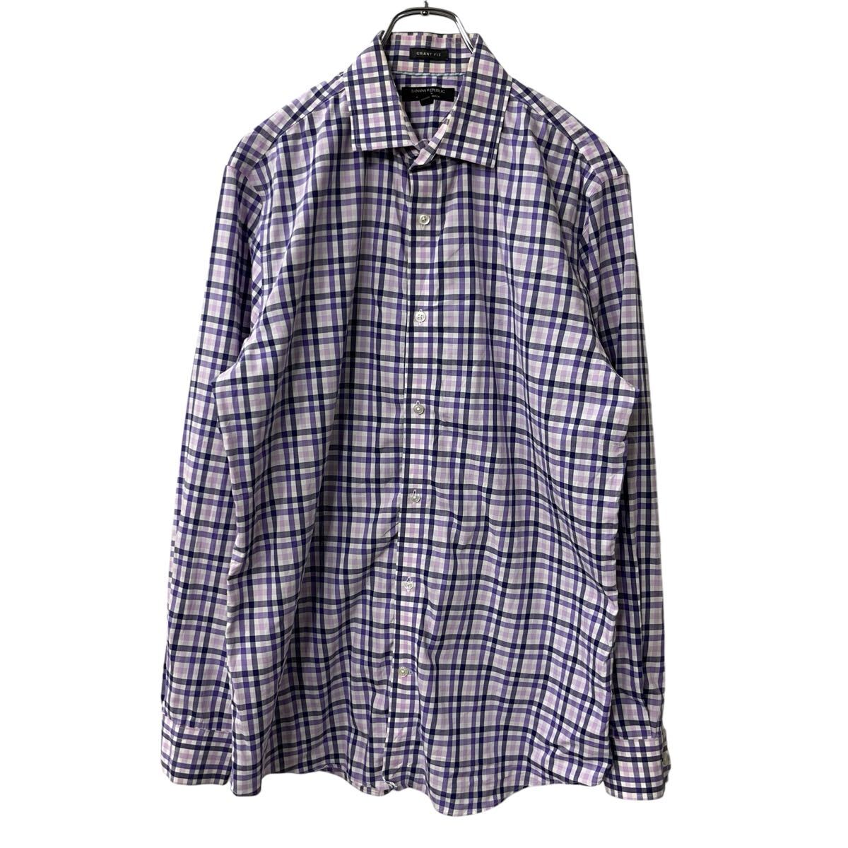 【中古】【古着】 BANANA REPUBLIC 長袖 チェックシャツ L パープル バナナリパブ...