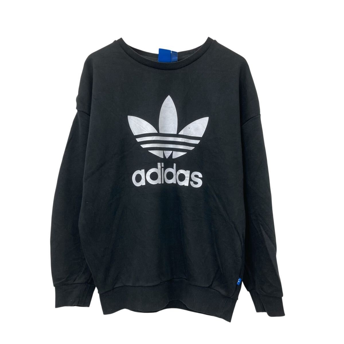 【中古】【古着】 adidas プリントスウェット トレーナー S ブラック ホワイト アディダス プルオーバ..