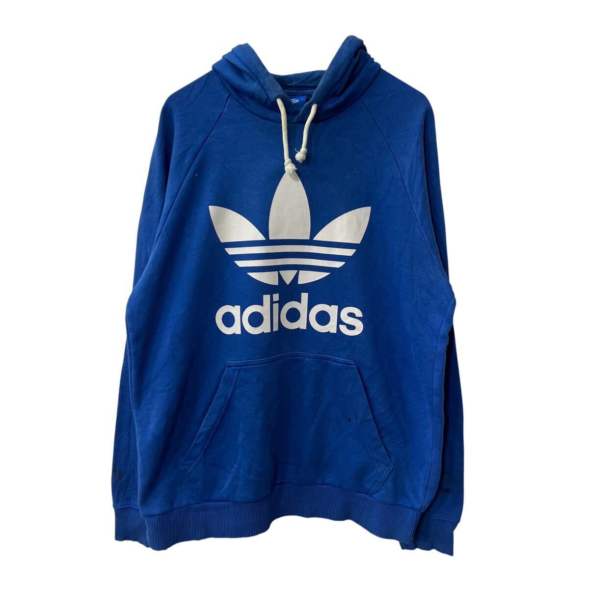 【中古】【古着】 adidas ロゴスウェット パーカー M ブルー アディダス フーディー プルオーバー ラグラン プリント 古着卸 アメリカ仕入 a709-6149