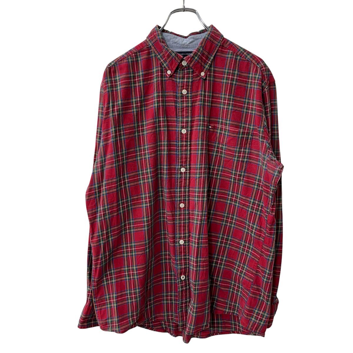 【中古】【古着】 TOMMY HILFIGER 長袖 チェックシャツ L レッド トミーヒルフィガー ボタンダウン チェック柄 長袖シャツ 古着卸 アメリカ仕入 a709-6162