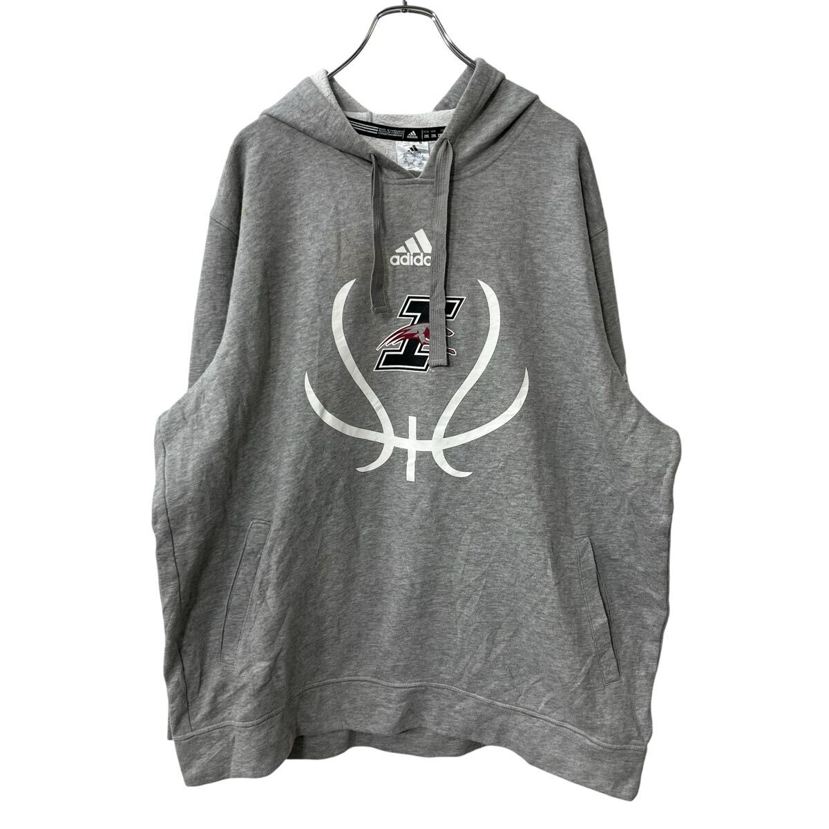 Collaboration - 【中古】【古着】 adidas ロゴスウェット パーカー 2XL グレー アディダス フーディー プルオーバー ビッグサイズ カットソー 古着卸 アメリカ仕入 a709-6191
