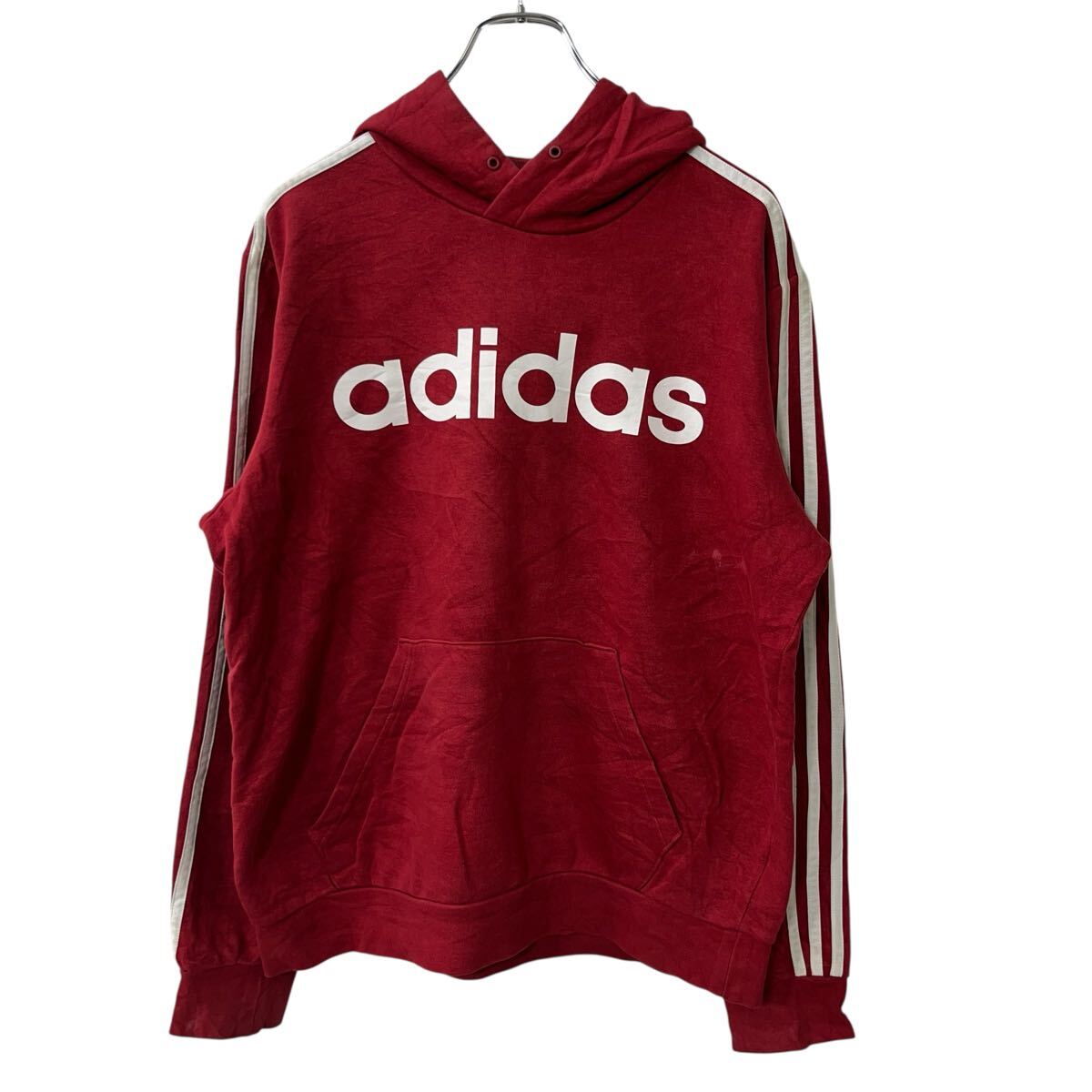 Collaboration - 【中古】【古着】 adidas ロゴスウェット パーカー M レッド アディダス フーディー プルオーバー プリント カットソー 古着卸 アメリカ仕入 a709-6240