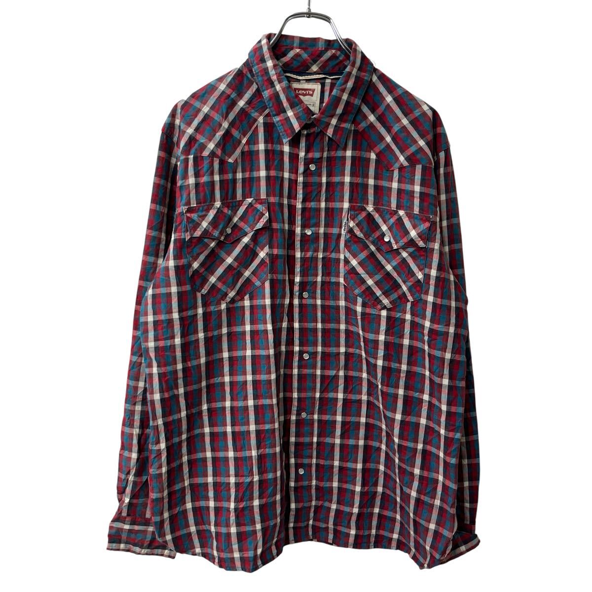 【中古】【古着】 Levi's 長袖 チェックシャツ L レッド リーバイス スナップボタン チェック柄 格子柄 長袖シャツ トップス 古着卸 アメリカ仕入 a709-6315