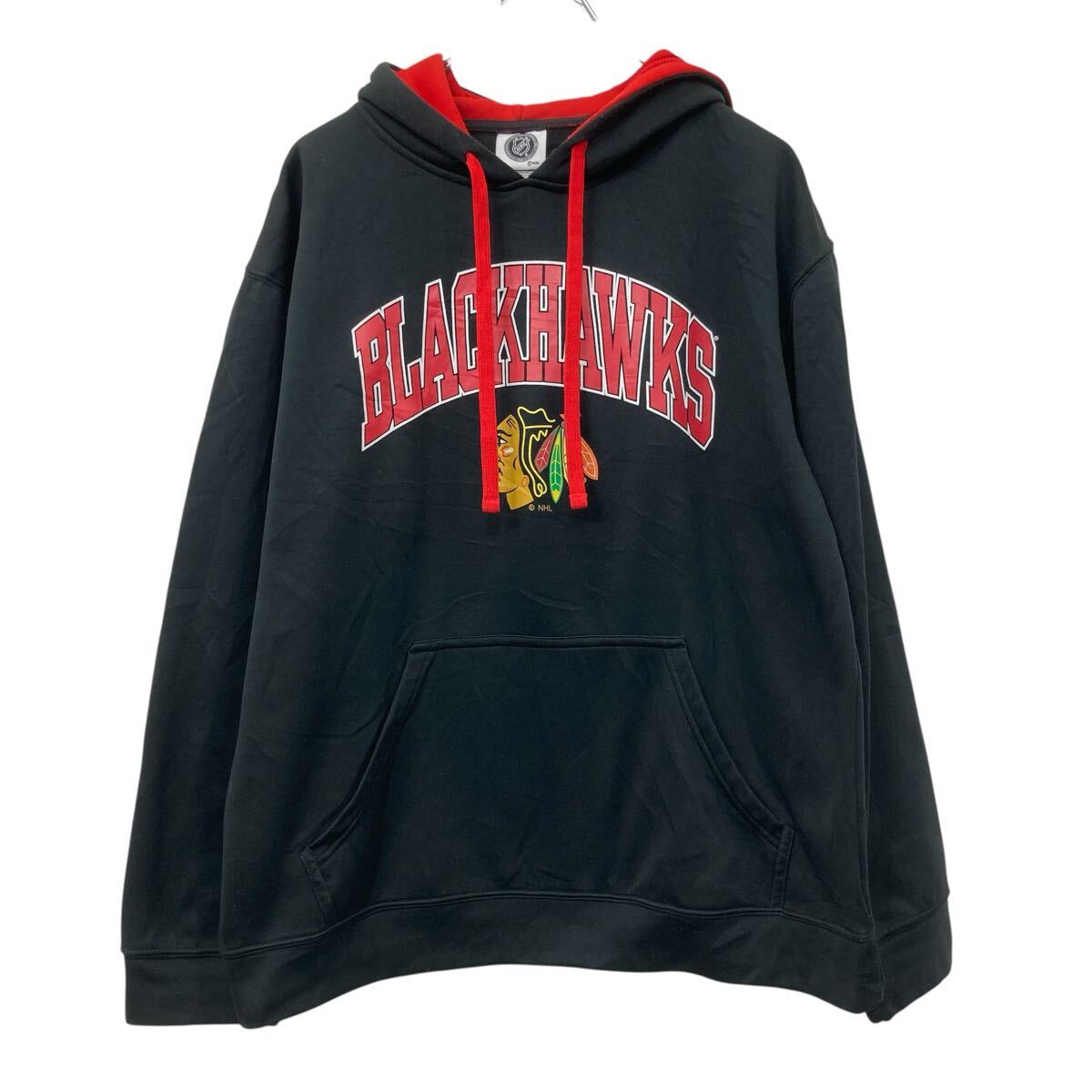 Rakuten - 【中古】【古着】 NHL プリントスウェット パーカー M ブラック レッド プルオーバー ビッグプリント ビッグサイズ 古着卸 アメリカ仕入 a709-6350
