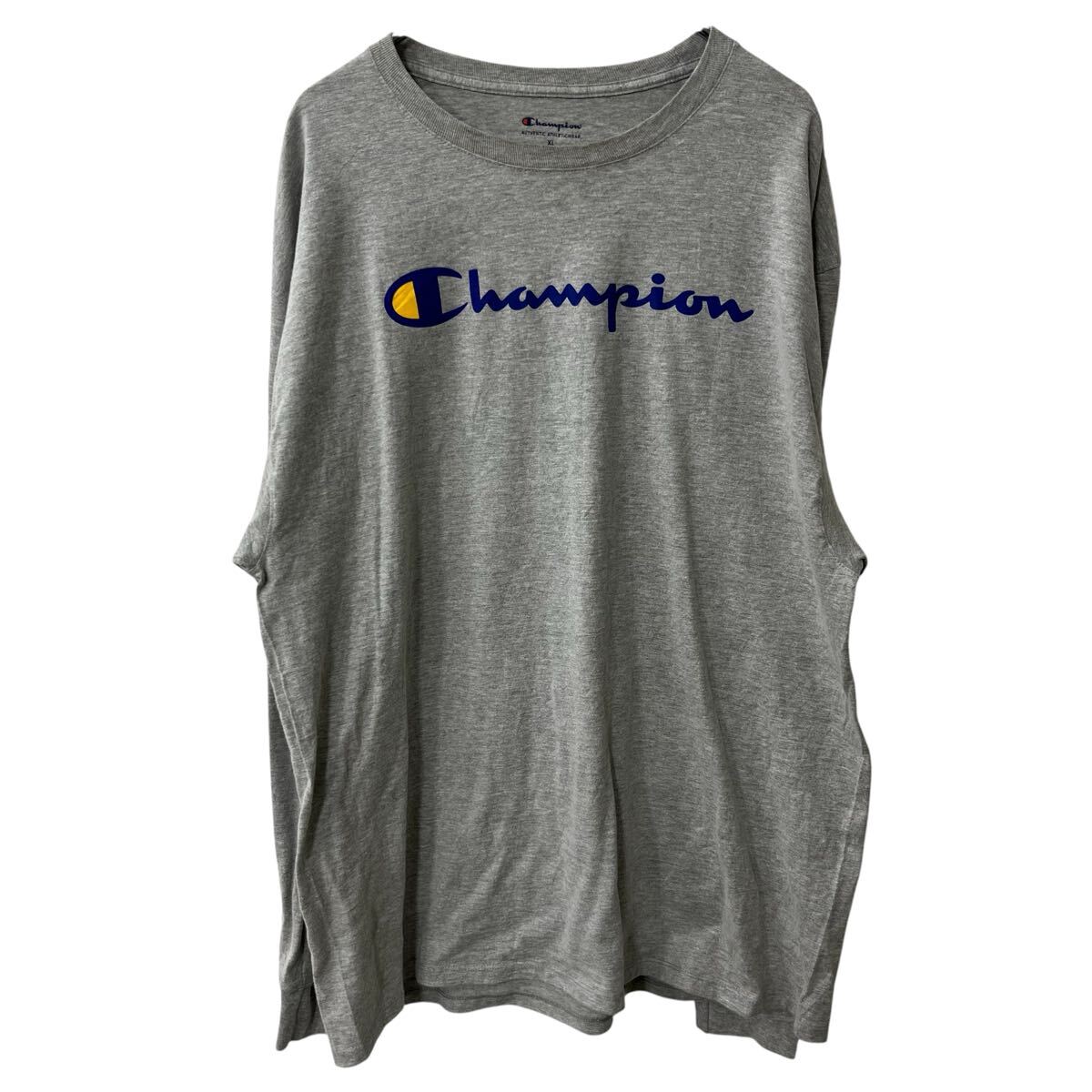 【中古】【古着】 Champion 長袖 ロゴTシャツ XL グレー チャンピオン ロングTシャツ プリント カットソー トップス 古着卸 アメリカ仕入 a709-6374