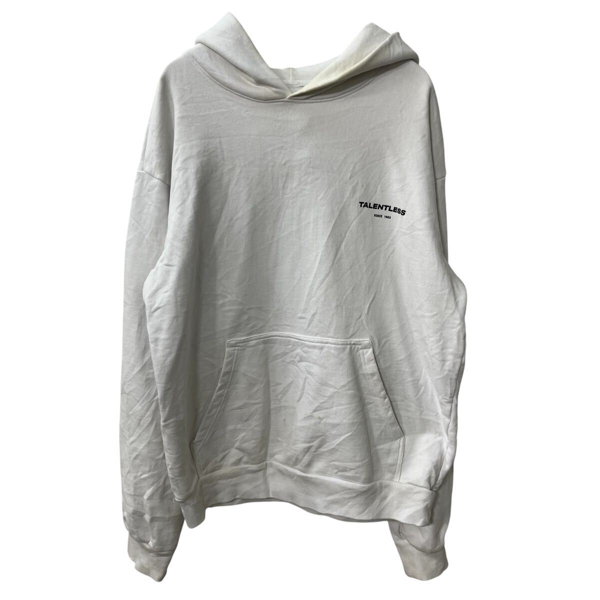 【中古】【古着】 TALENTLESS ロゴスウェット パーカー M ホワイト タレントレス フーディー プルオー..