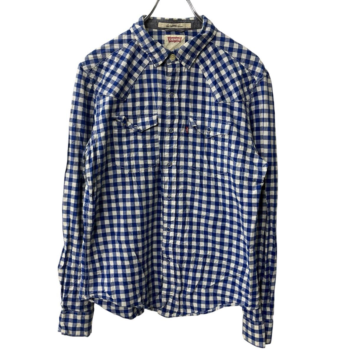 【中古】【古着】 Levi's 長袖 チェックシャツ M ブルー リーバイス スナップボタン 長袖シャツ チェック柄 トップス 古着卸 アメリカ仕入 a709-6438