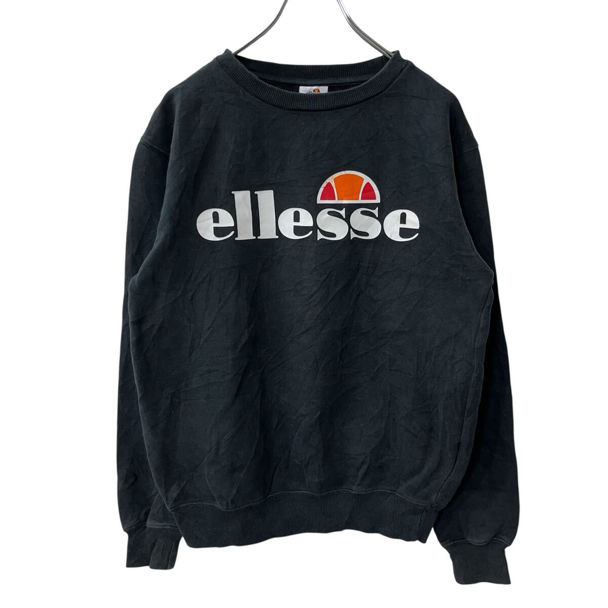 【中古】【古着】 ellesseロゴスウェット トレーナー M〜 ブラック エレッセ カットソー プリント トップス 冬物 a709-6481