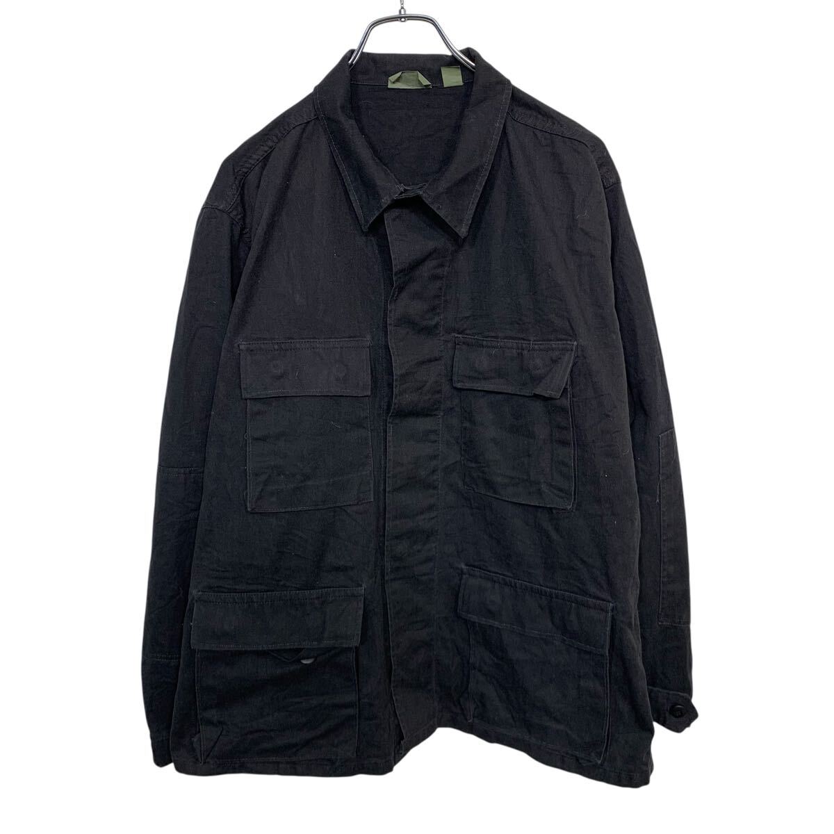 【中古】【古着】 コンバットジャケット L ブラック ボタン 90's 94年製 マルチポケット ミリタリー シンプル アウター 薄手 秋物 a709-6620