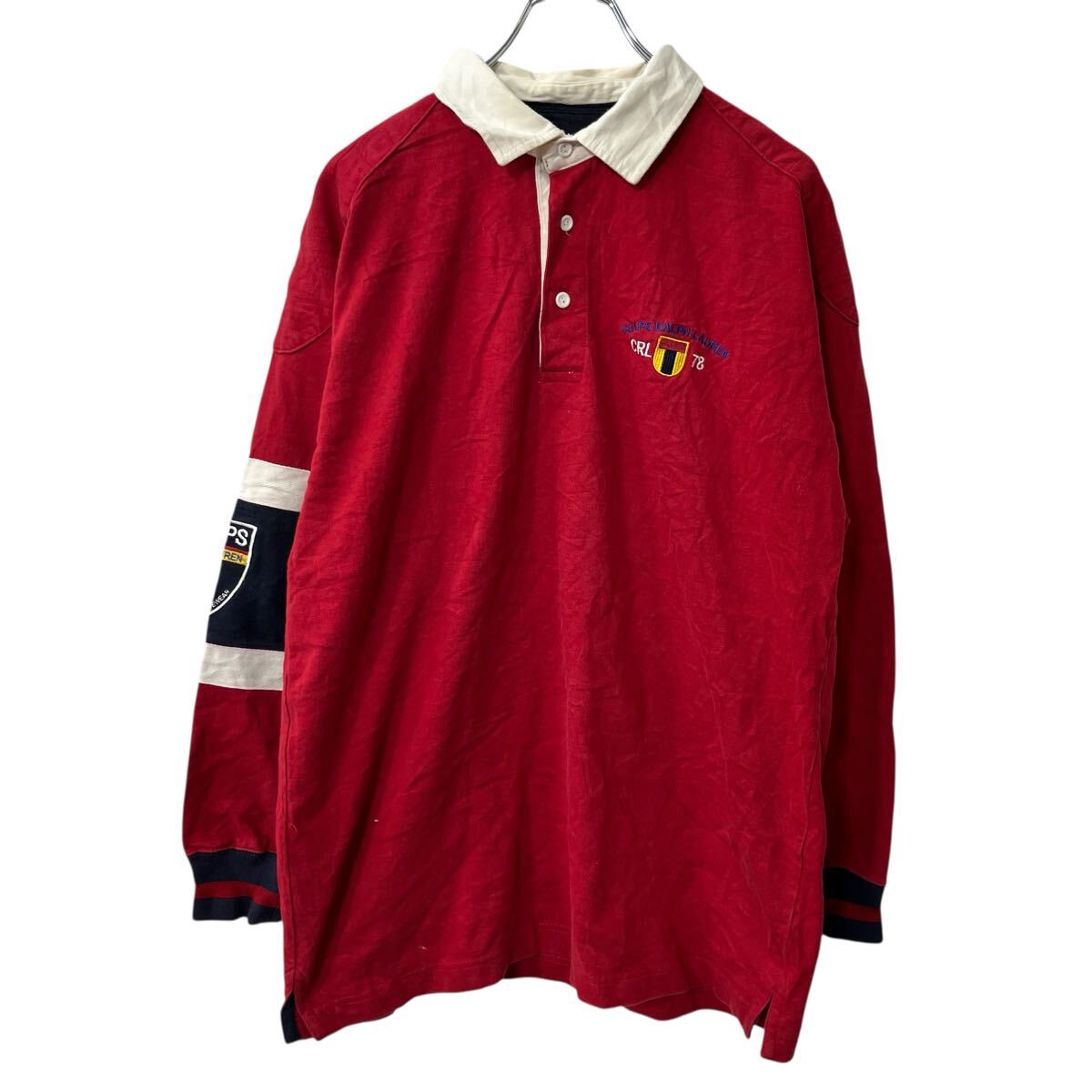 【中古】【古着】 CHAPS Ralph Lauren 長袖 ポロシャツ M レッド チャンピオン ラルフローレン 刺繍ロゴ プルオーバー ラガーシャツ 秋物 a710-5079