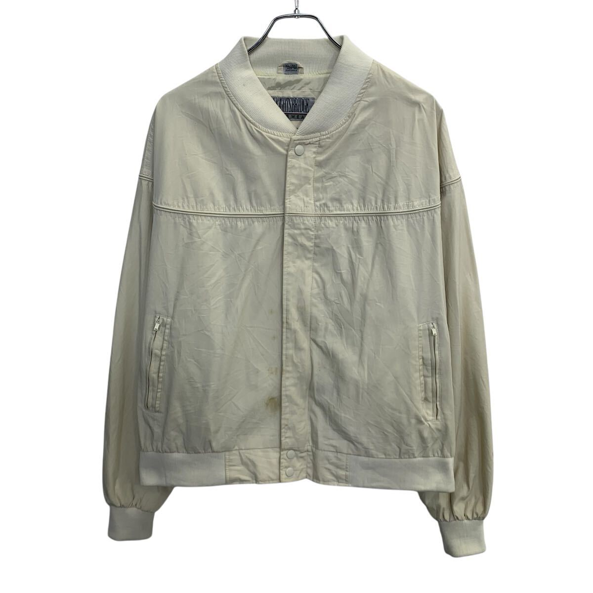 【中古】【古着】 KNIGHTSBRIDGE ブルゾンジャケット XL アイボリー系 ジップアップ スナップボタン マルチポケット シンプル アウター 春物 a710-5121