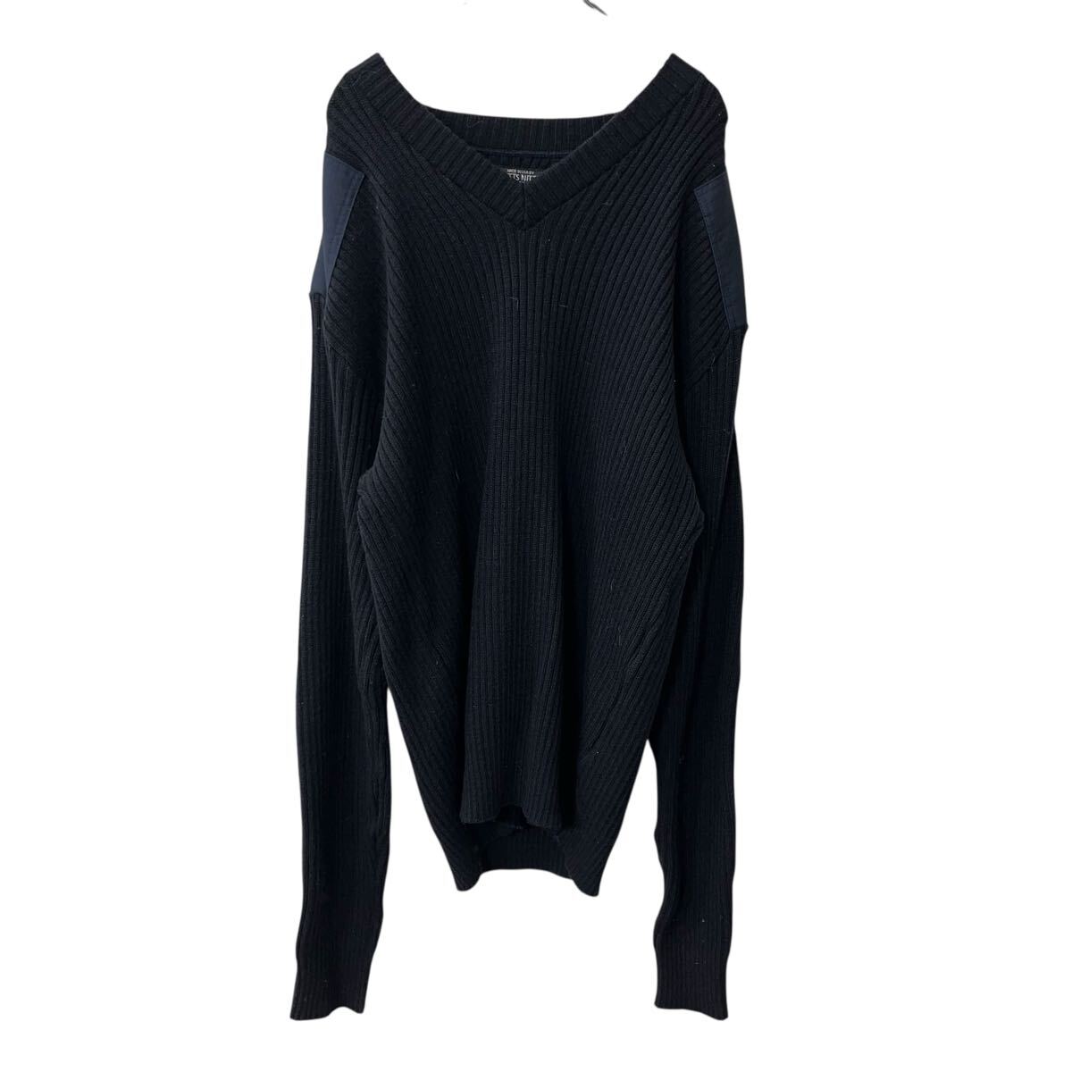 【中古】【古着】 MITTS NITTS ウールニット セーター XL～ ネイビー ミッツニッツ USA製 ウール100% 無地 シンプル トップス 秋物 a710-5129