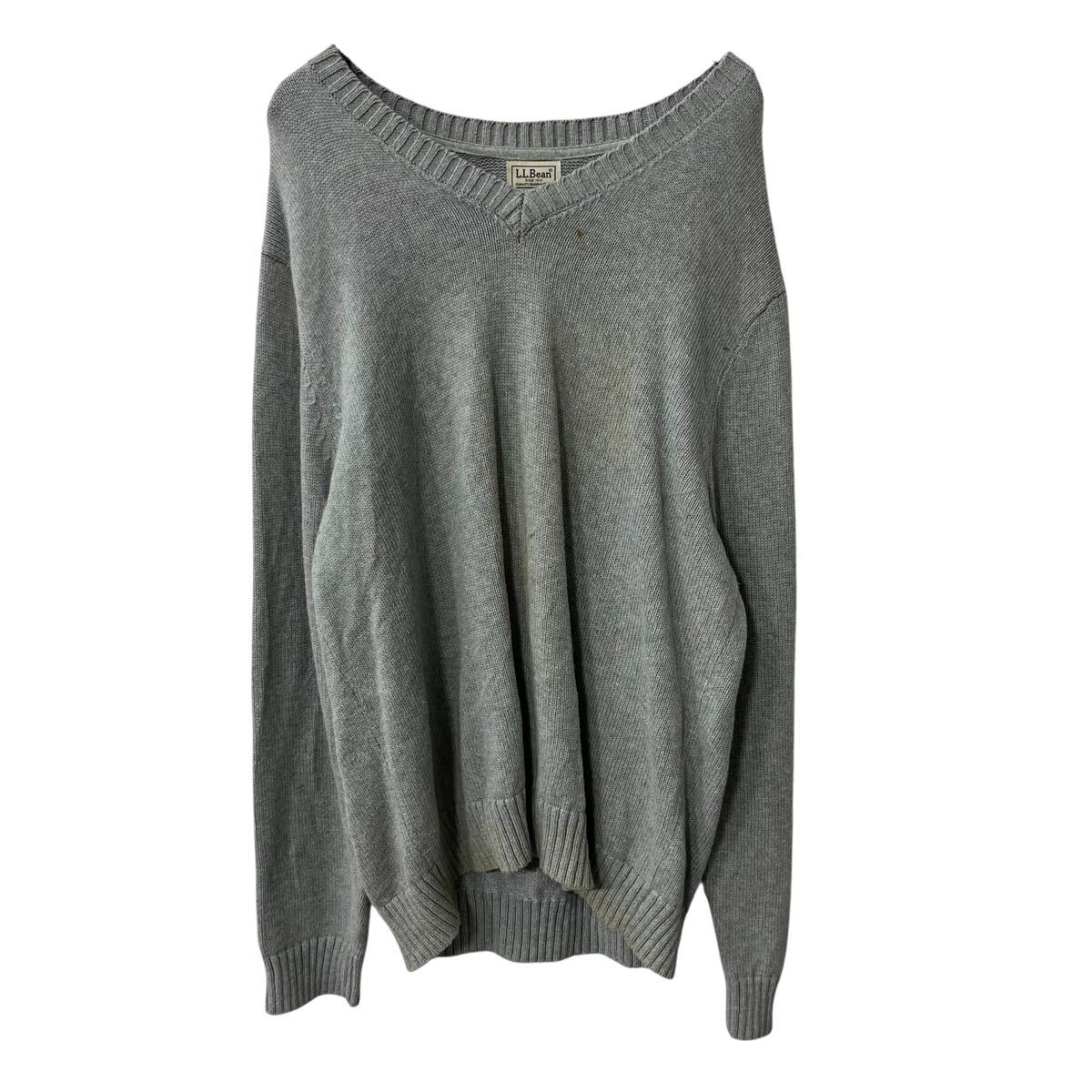 【中古】【古着】 L.L.Bean コットンニット セーター L グレー エルエルビーン コットン100% 無地 Vネック シンプル 秋物 a710-5132