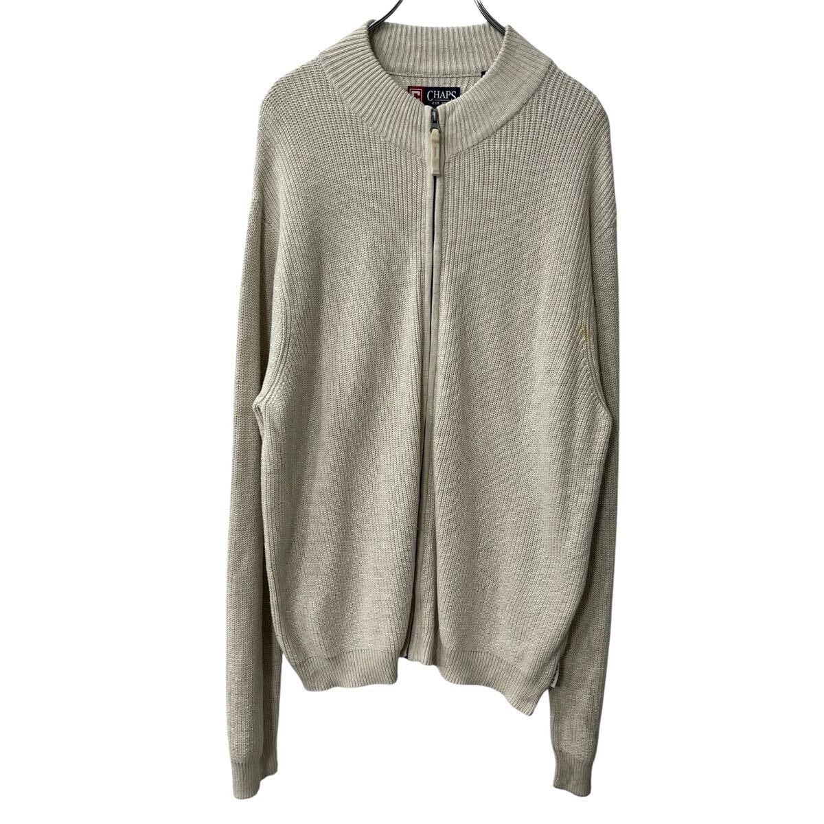【中古】【古着】 CHAPS コットンニット セーター XL アイボリー チャップス コットン100% 無地 ジップアップ シンプル 秋物 a710-5134