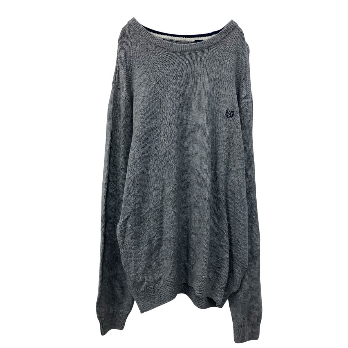 【中古】【古着】 CHAPS コットンニット セーター XXL グレーチャップス プルオーバー シンプル 刺繍ロゴ コットン100% ビッグサイズ 秋物 a710-5165
