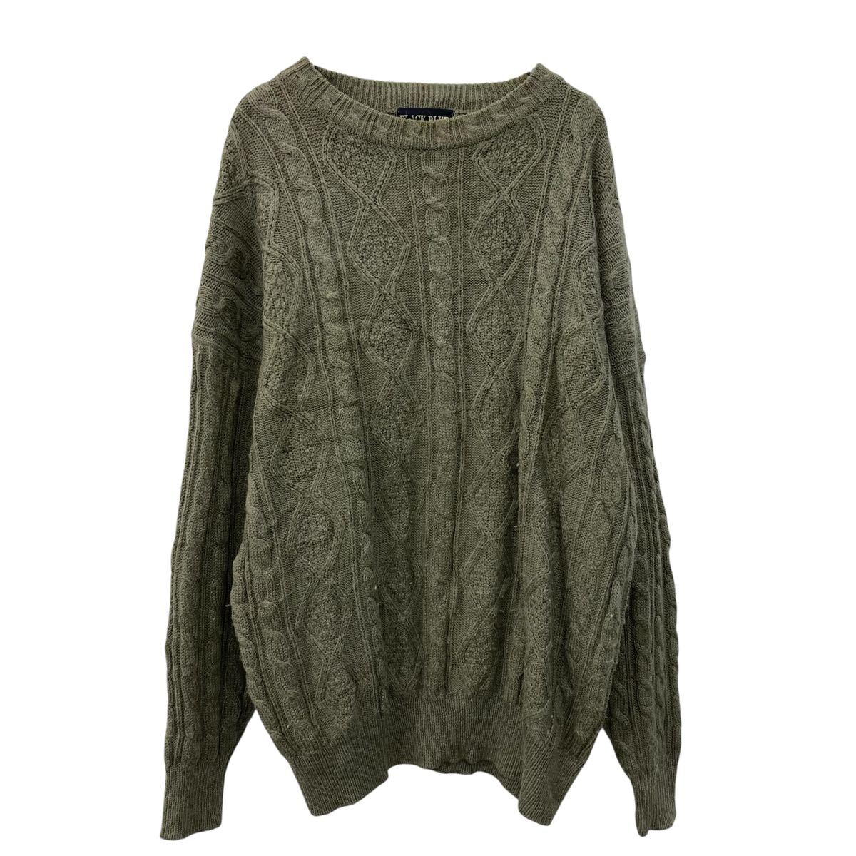 【中古】【古着】 BLACKBLUE コットンニット セーター XL カーキー ブラックブルー ケーブルニット プルオーバー シンプル 秋物 a710-5166