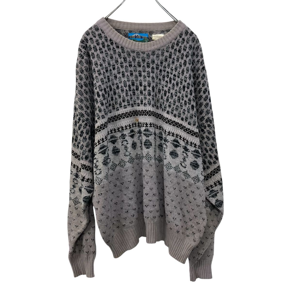 【中古】【古着】 WOOD LAND TRAIL アクリルニット セーター L グレー系 プルオーバー アクリル100% 柄セーター カジュアル 秋物 a710-5208