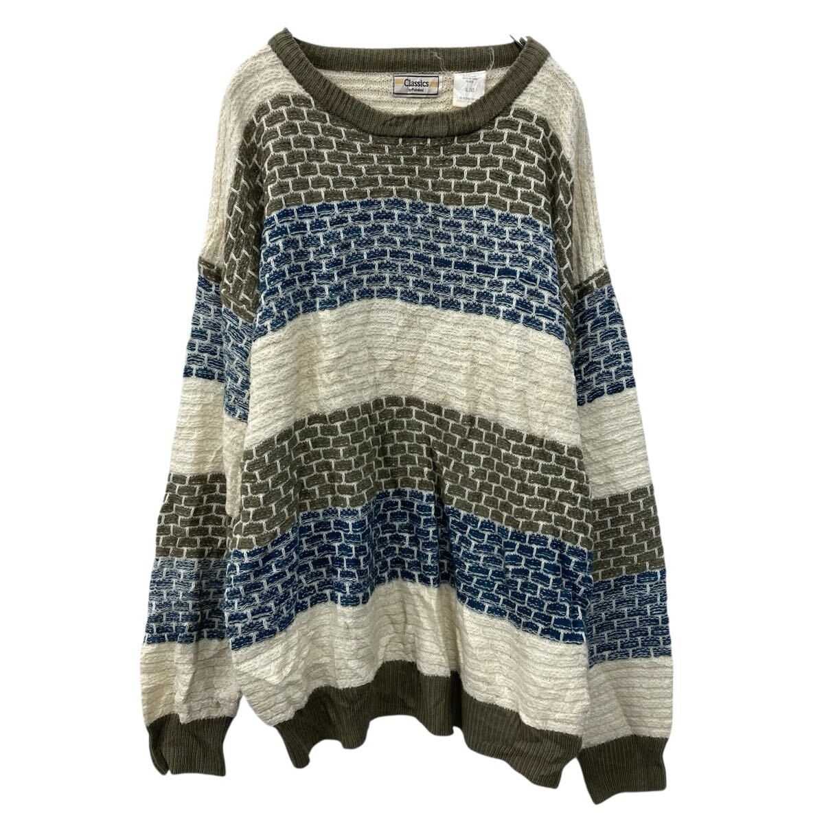 【中古】【古着】 Palmland Classics アクリルニット セーター XL ホワイト 系 プルオーバー シンプル 3Dニット アクリル100% 秋物 a710-5209