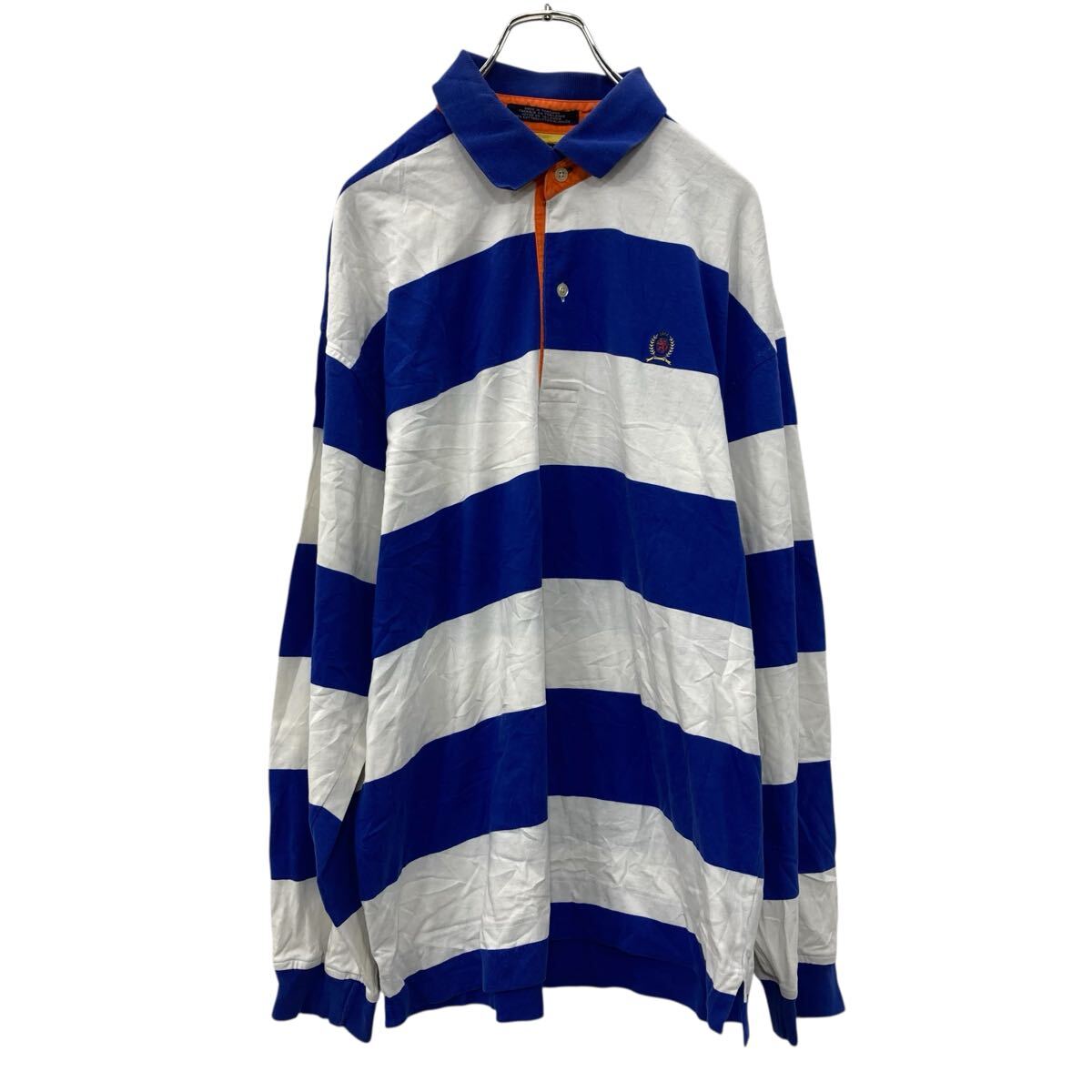 Rakuten - 【中古】【古着】 TOMMY HILFIGER 長袖 ラガーシャツ XL ホワイト ブルー トミーヒルフィガー 刺繍ロゴ ワンポイント ポロシャツ 秋物 a710-5215
