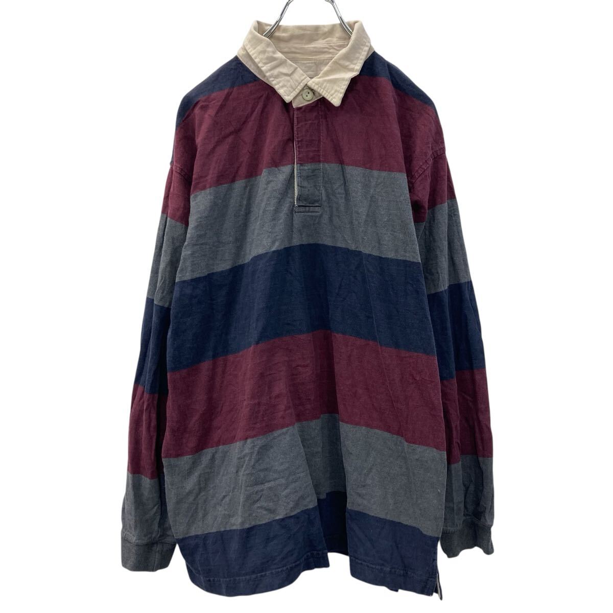 【中古】【古着】 haggar 長袖 ラガーシャツ XL グレー マルチカラー ハガー シンプル ポロシャツ メンズ 秋物 a710-5220