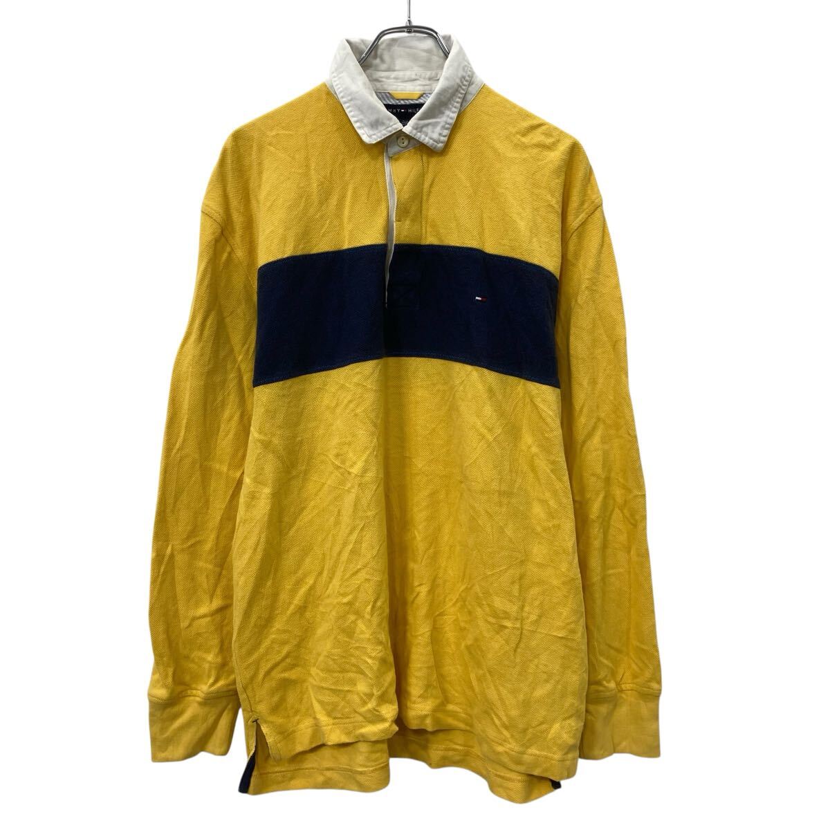 【中古】【古着】 THE NORTH FACE 長袖 ラガーシャツ L イエロー トミーヒルフィガー ハーフボタン コットン100% シンプル 刺繍ロゴ 秋物 a710-5286(4.0)