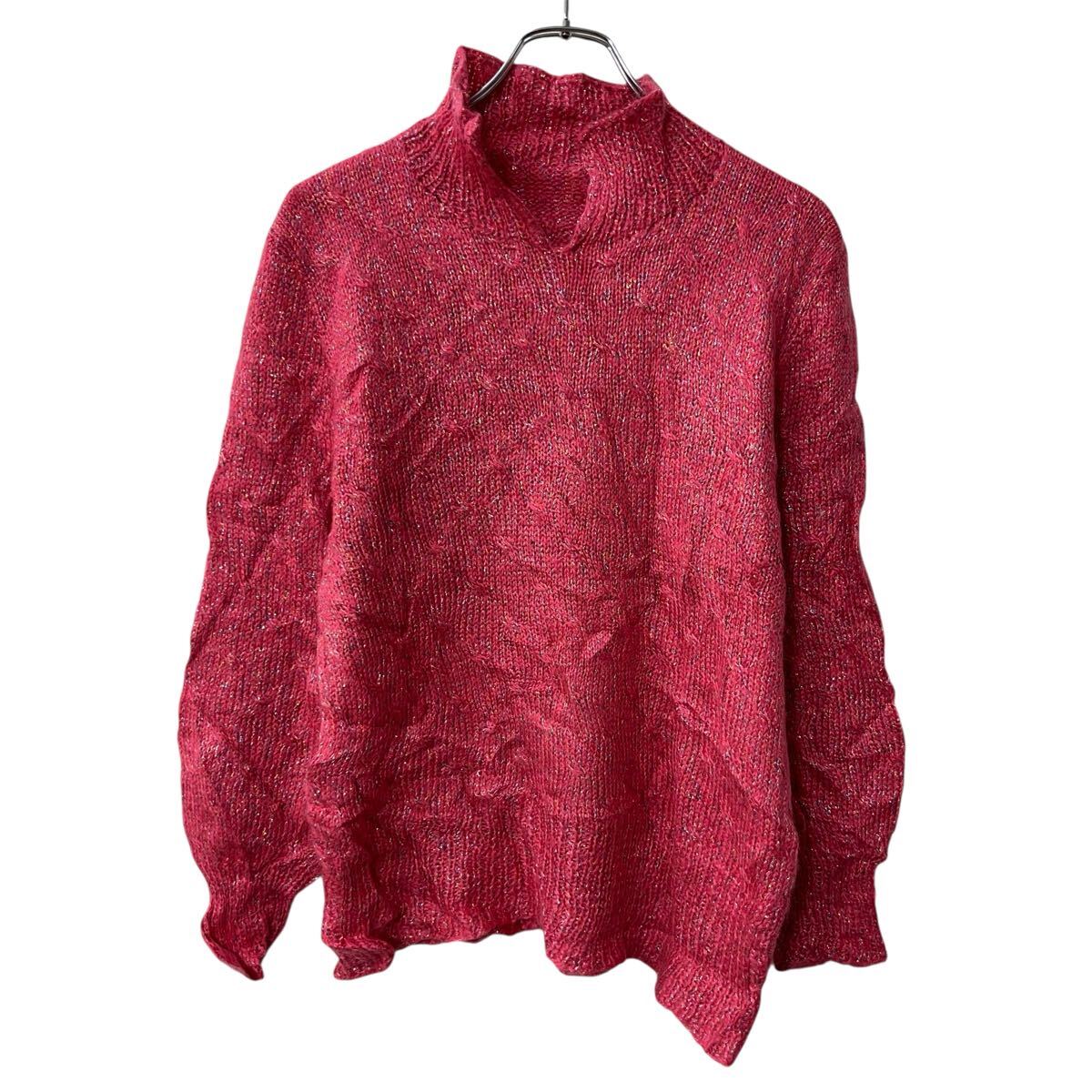 【中古】【古着】 ニット セーター S〜 ピンク Vネック 襟 シンプル トップス 秋物 a710-5332