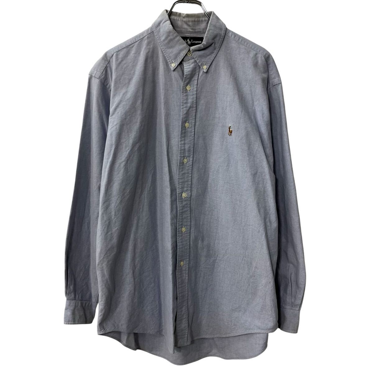 【中古】【古着】 POLO RALPH LAUREN 長袖 無地シャツ L ライトパープル ポロラルフローレン ワンポイントロゴ 長袖シャツ ボタンダウン 春物 a710-5343
