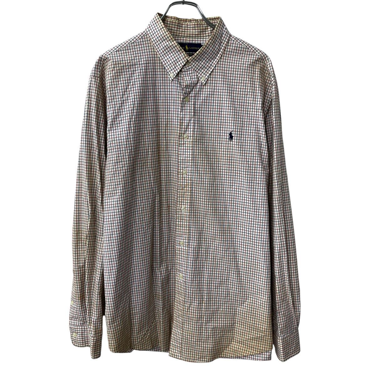 Rakuten - 【中古】【古着】 RALPH LAUREN 長袖 チェックシャツ XL ホワイト ラルフローレン ボタンフライ ワンポイントロゴ コットン 長袖シャツ 春物 a710-5351