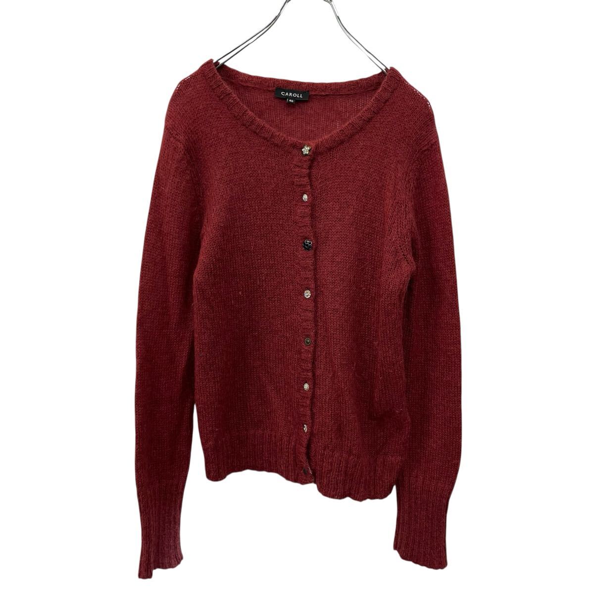 【中古】【古着】 CAROLL レディース ウールニット セーター 40 L レッド カーディガン ストーンボタン シンプル 無地カーディガン 秋物 a710-5386