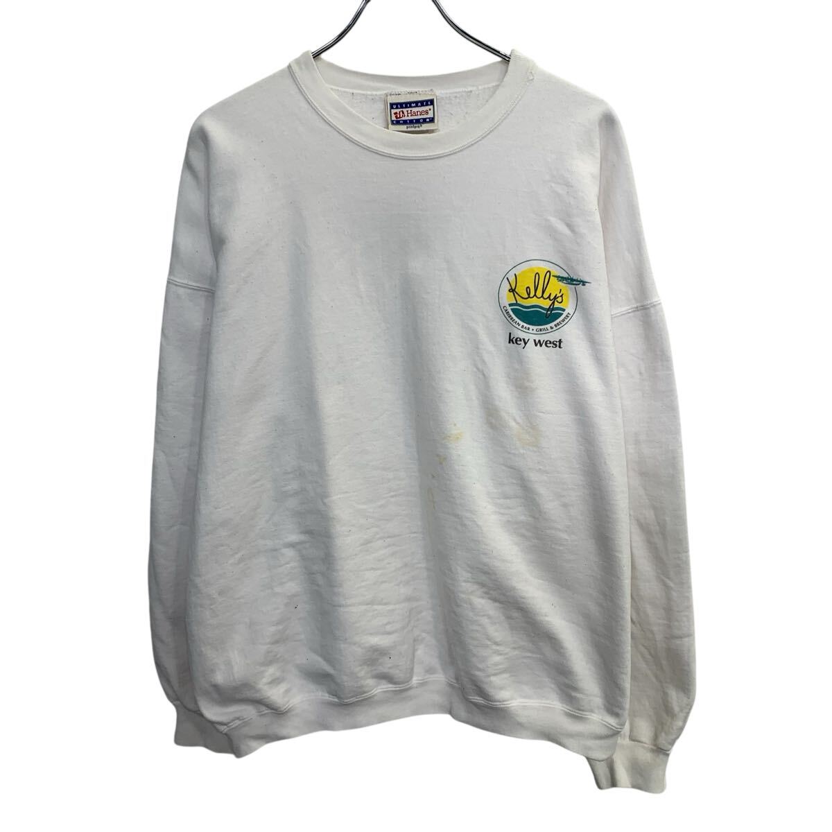 【中古】【古着】 Hanes プリントスウェット トレーナー XL ホワイト ヘインズ プルオーバー 90's〜 90年代〜 バックプリント 裏起毛 ..