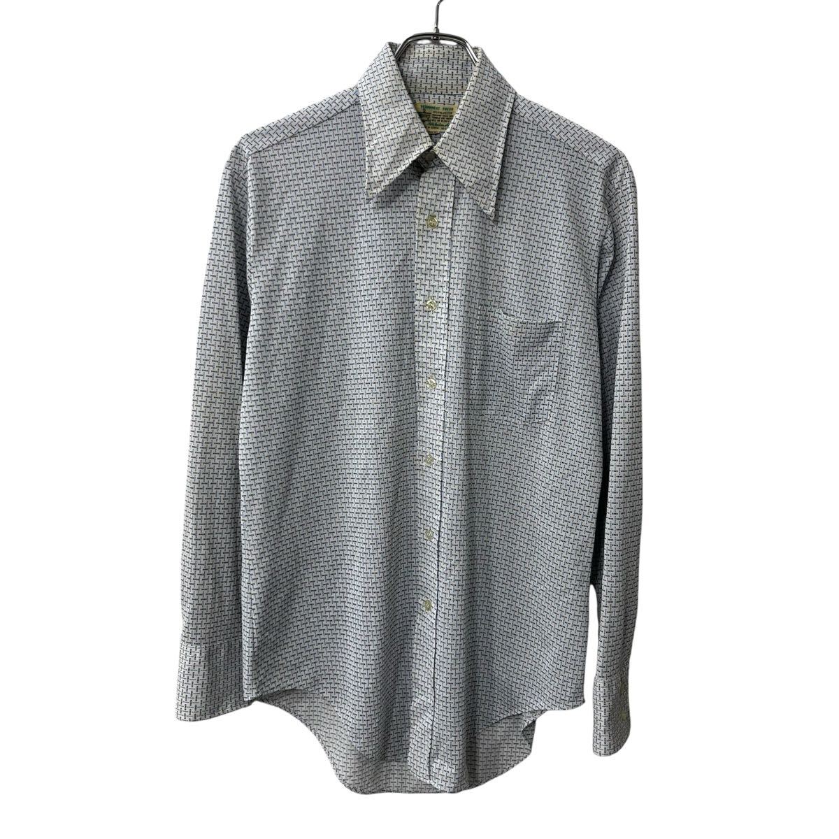 【中古】【古着】 Kmart 長袖 柄シャツ M〜 ホワイト Kマート 胸ポケット 総柄 長袖シャツ トップス 春物 a710-5479