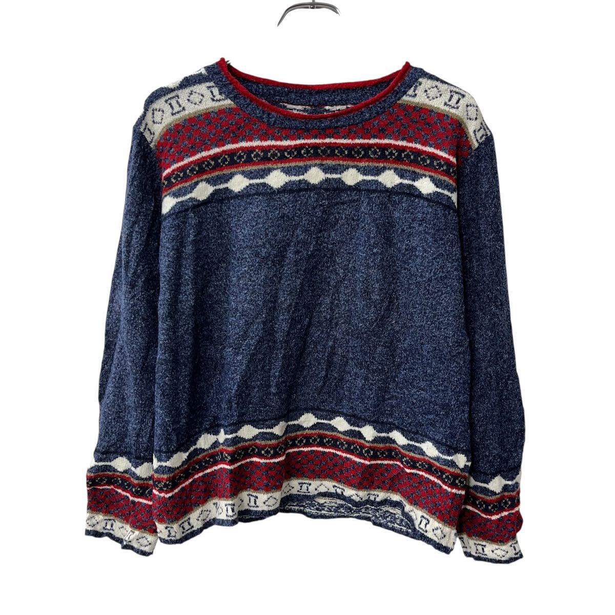 【中古】【古着】 ニット セーター S～ ブルー ノルディック プルオーバー 秋物 a710-5532