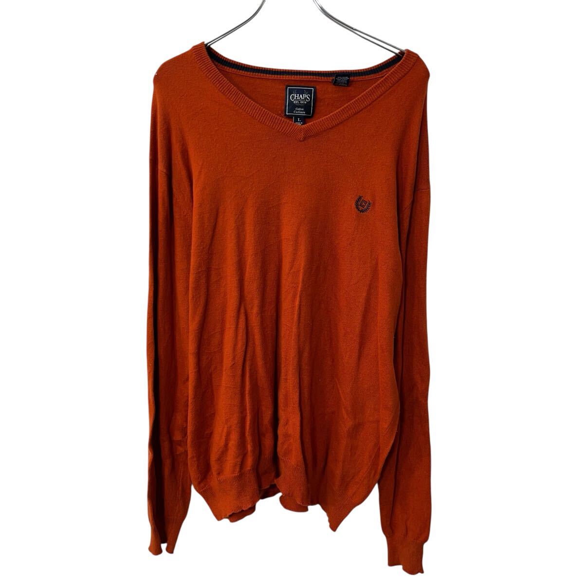【中古】【古着】 CHAPS ニット セーター L オレンジ チャップス コットン混 ワンポイントロゴ プルオーバー シンプル 秋物 a710-5534