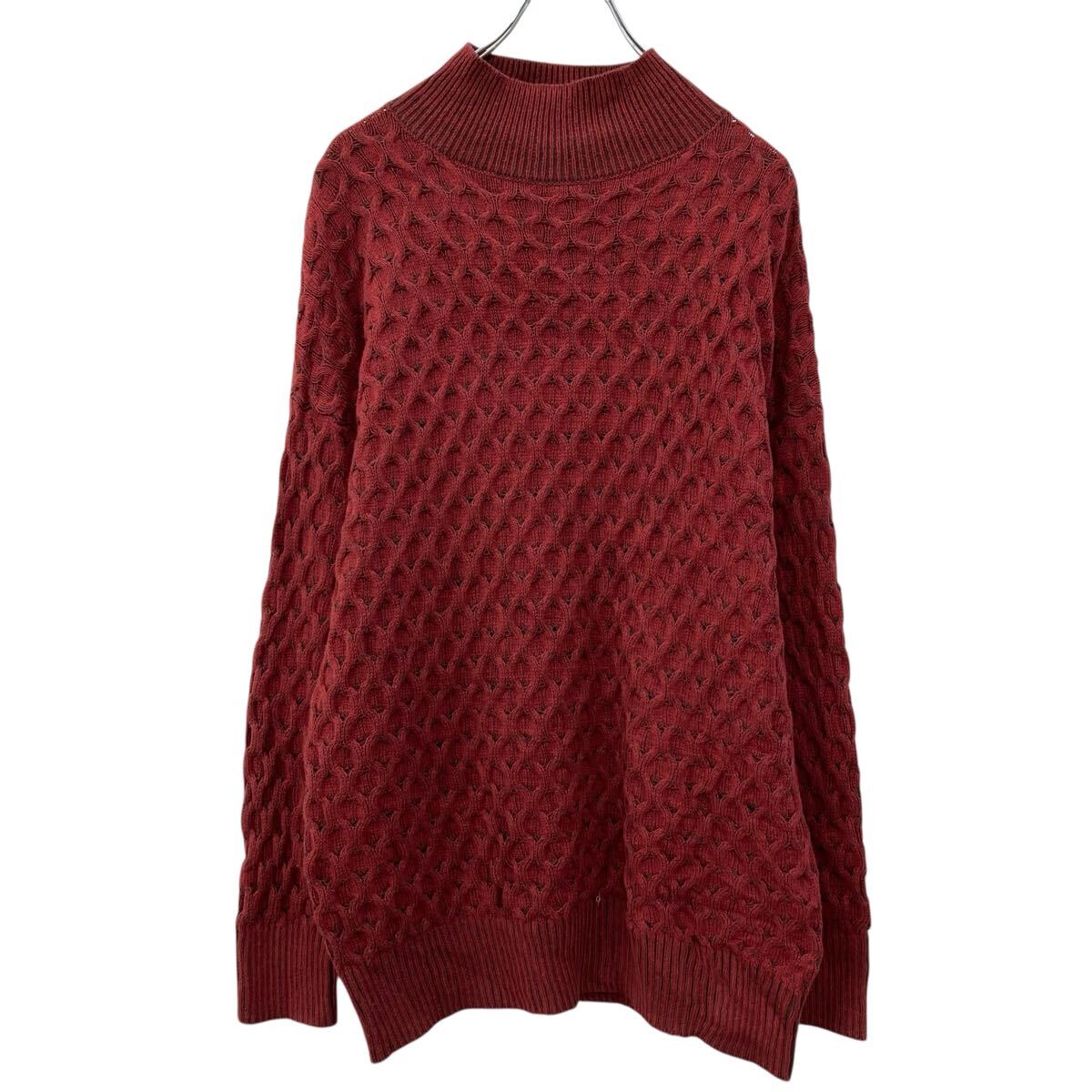 【中古】【古着】 KNOX ROSE コットンニット セーター L エンジ 3Dニット シンプル 無地セーター タートルニット アクリルセーター 秋物 a710-5557