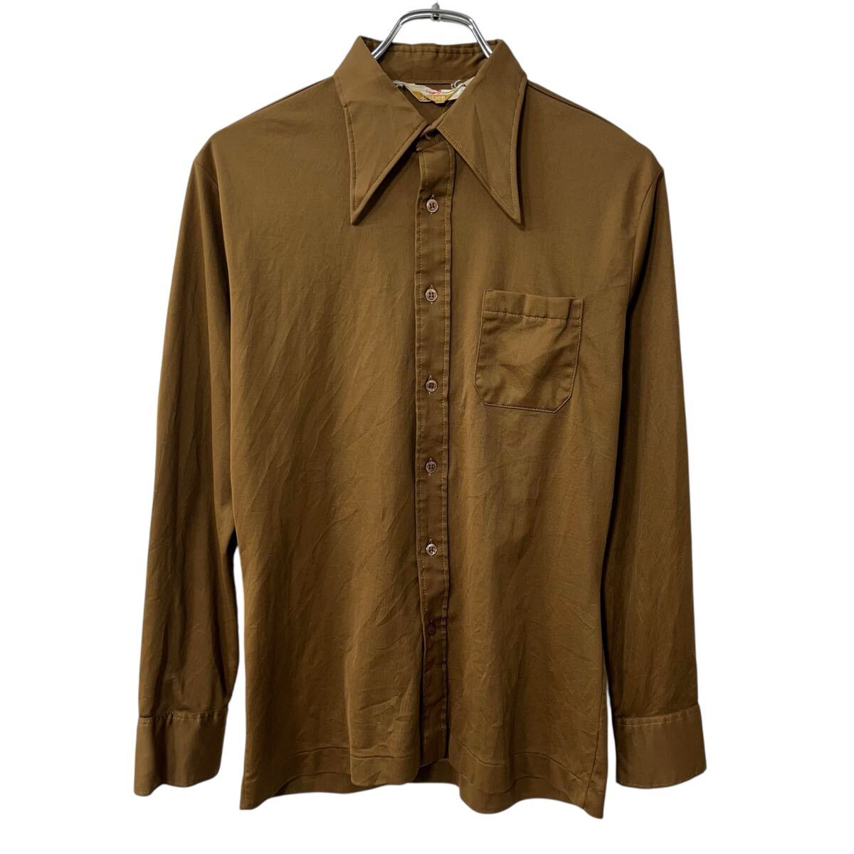 【中古】【古着】 Jantzen 長袖 無地シャツ M カーキ系 ジャンセン 無地 シンプル 胸ポケット 長袖シャツ トップス 春物 a710-5630