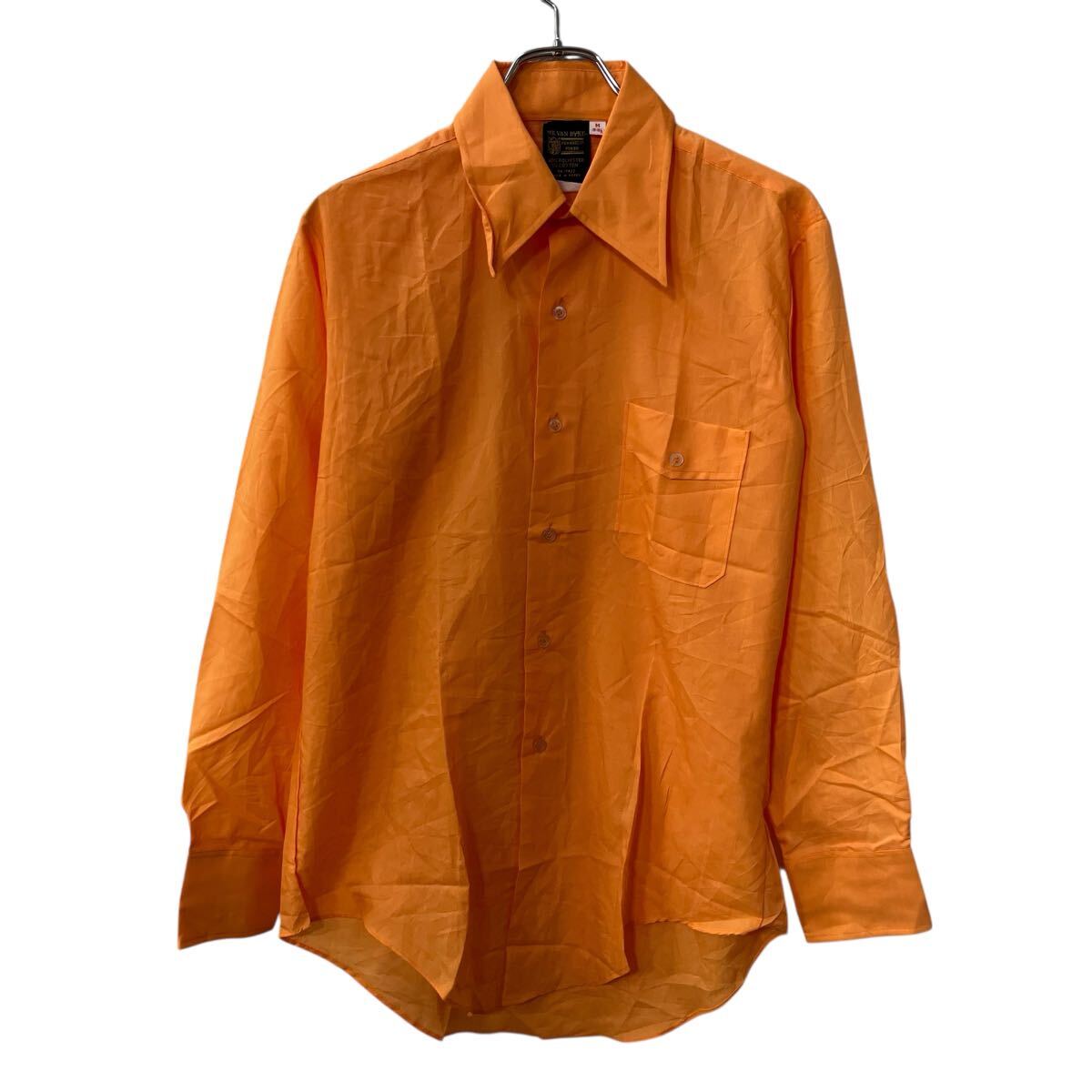 【中古】【古着】 MR VAN DYKE 長袖 無地シャツ M オレンジ 無地 シンプル 胸ポケット 長袖シャツ トップス 春物 a710-5633