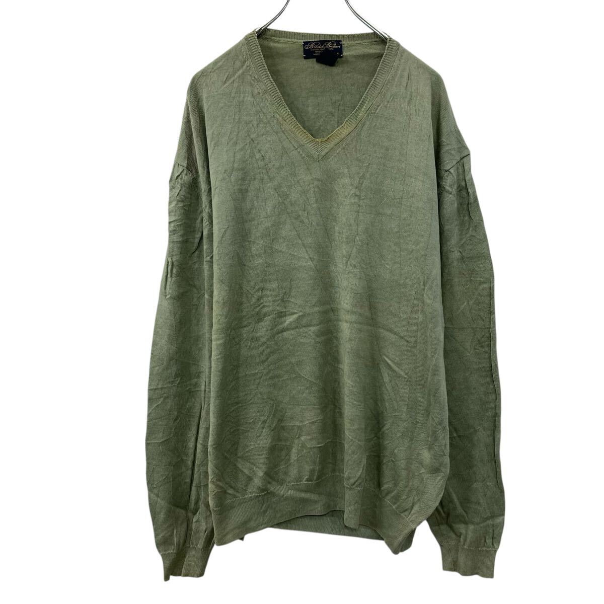 【中古】【古着】 Brooks Brothers 長袖 コットンニット セーター XL カーキ ブルックスブラザーズ コットン100% プルオーバー 無地セーター 秋物 a710-5644