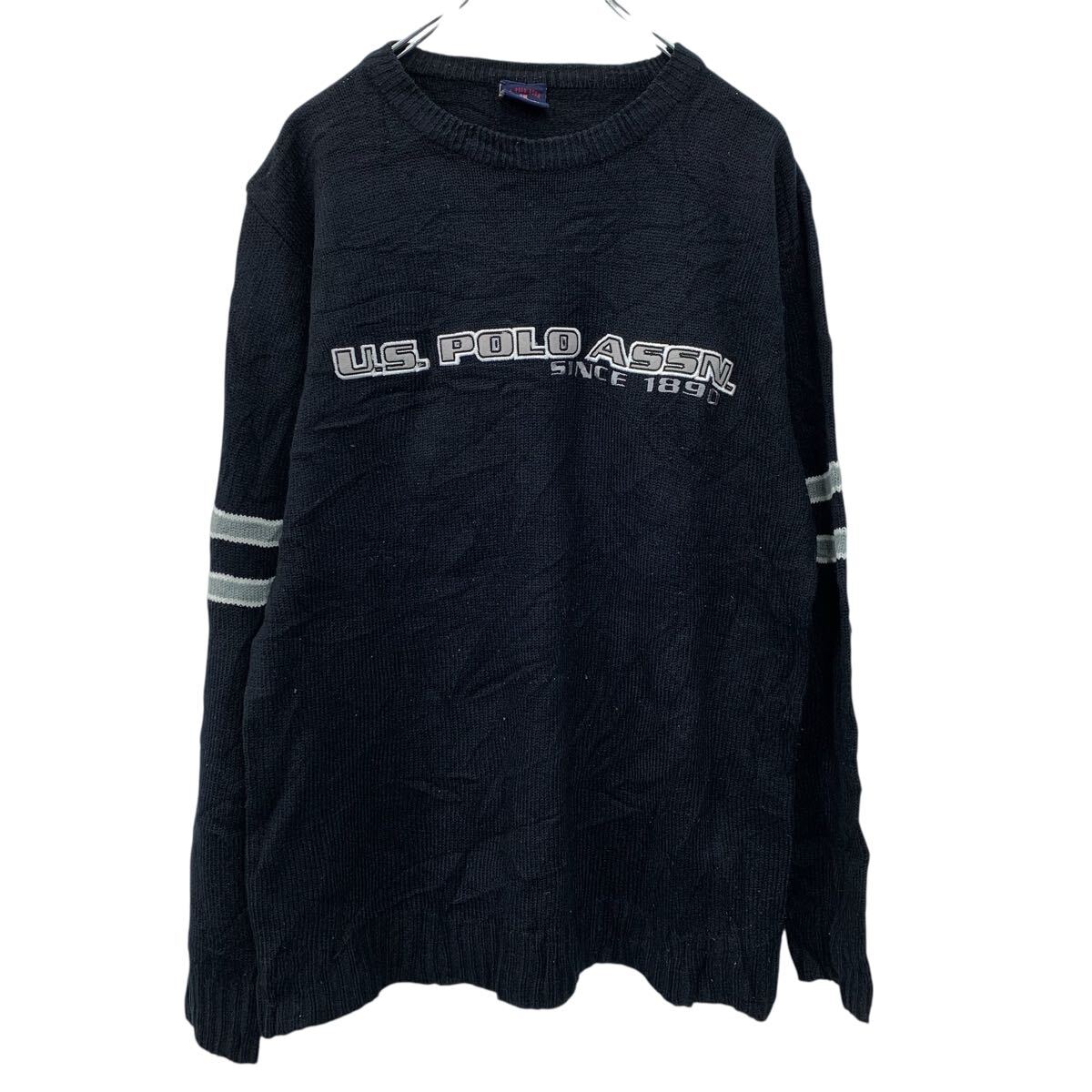 【中古】【古着】 U.S POLO ASSN. アクリルニット セーター XL ブラック ユーエスポロアッスン プルオーバー ロゴセーター 刺繍ロゴ シンプル 秋物 a710-5645