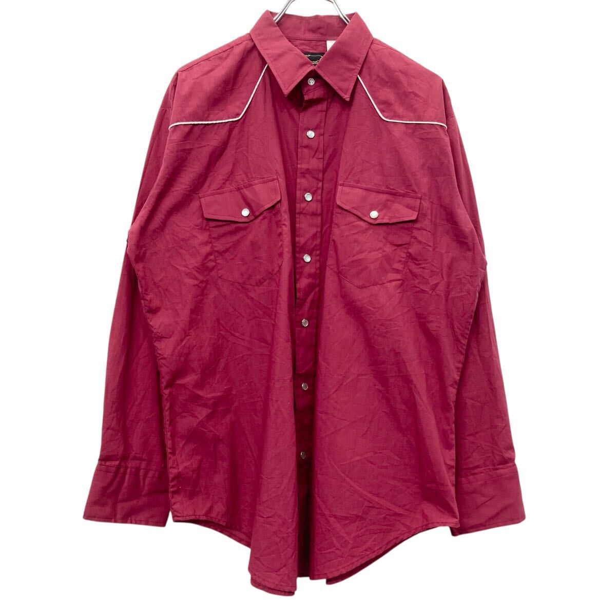 【中古】【古着】 High Noon 長袖 無地シャツ L ワインレッド ハイヌーン ウエスタンシャツ 春物 秋物 a710-5721